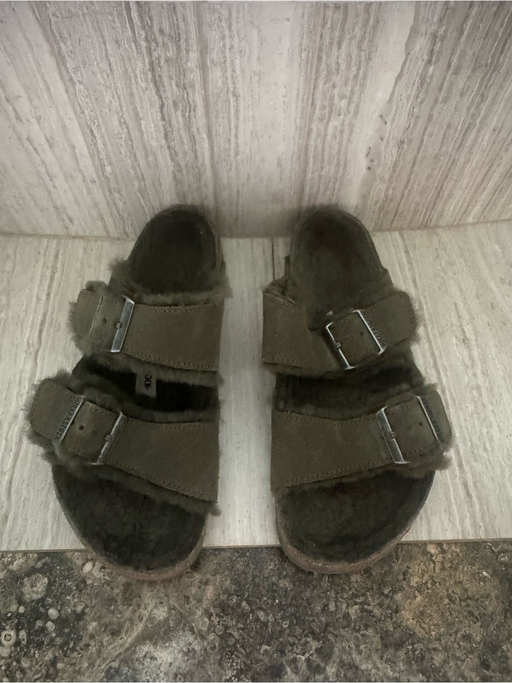 Birkenstock Olive Green Double-Buckle Shearling Sandal
